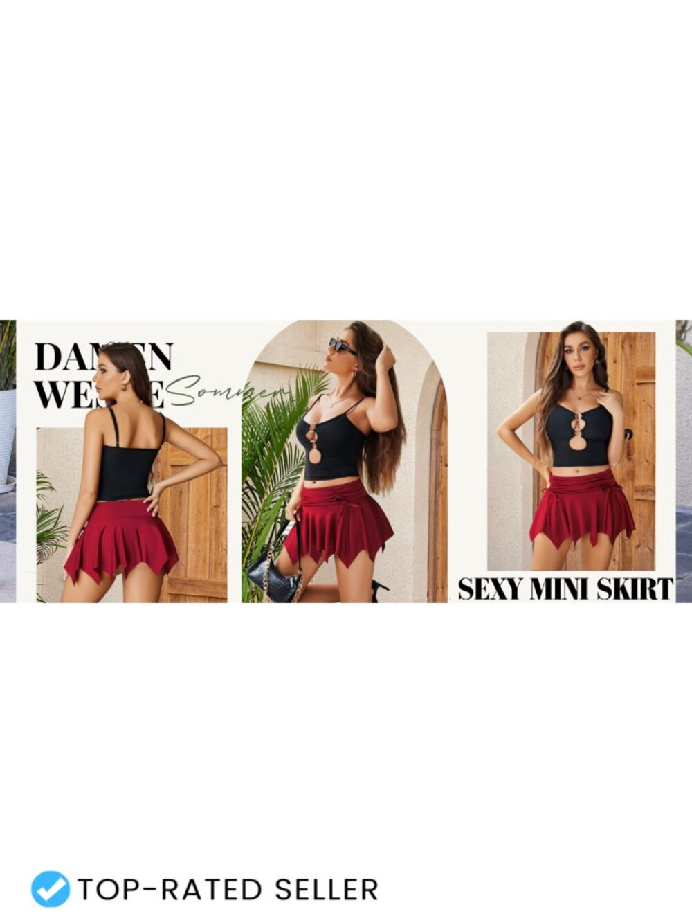 Asymmetrical Ruched Mini Skirt with Drawstring Polyester Spandex Y2K - Picture 6 of 6